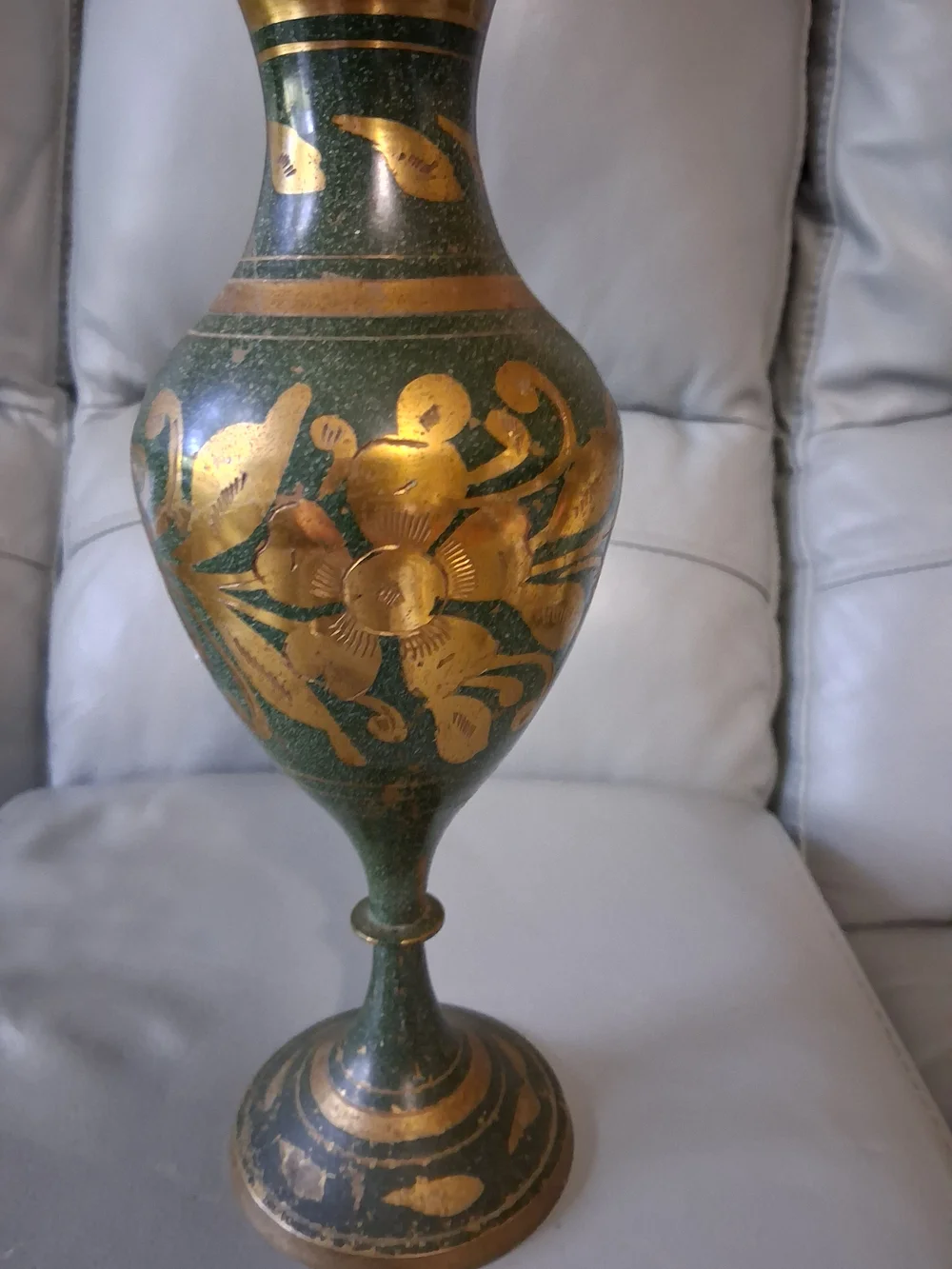 Vintage Brass & Enamel Etched Vase